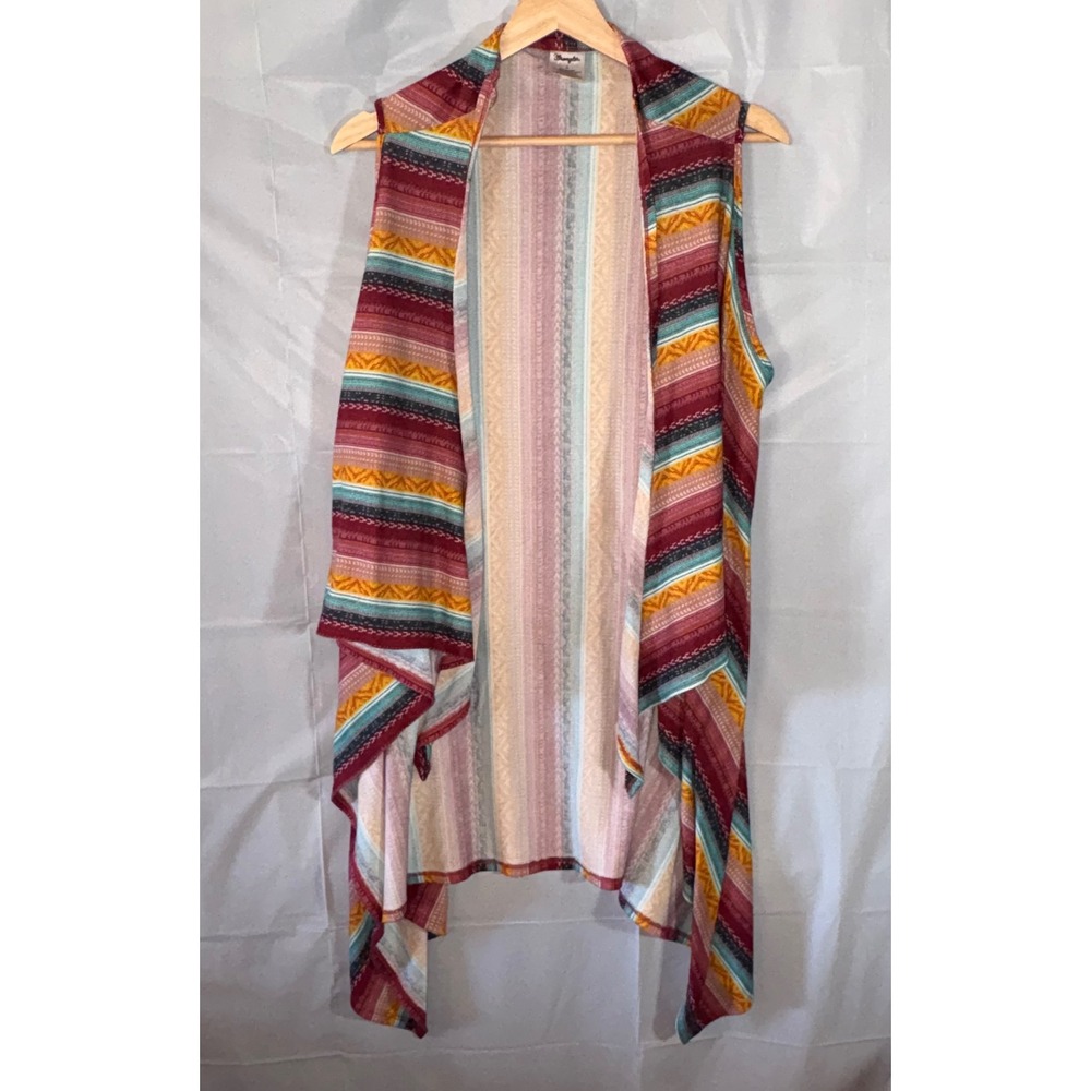 Wrangler Womens Southwestern Striped Duster Large Vest Open Front Multicolor